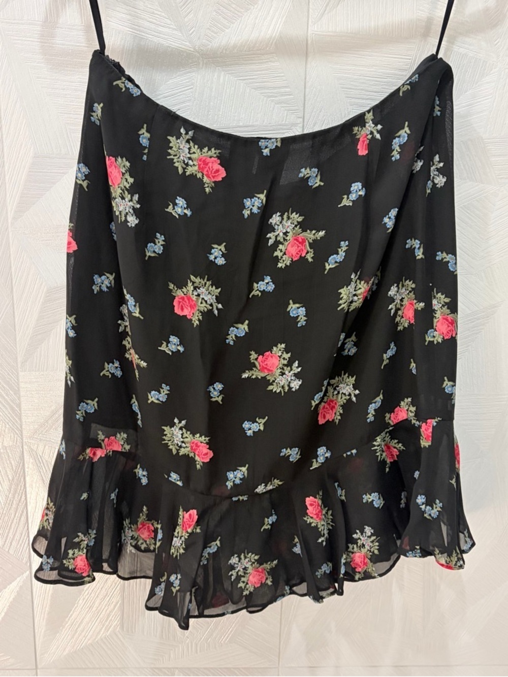 Vintage RALPH LAUREN Black Pink Blue Floral Ruffle Skirt  Size 10 Lined - Picture 6 of 9